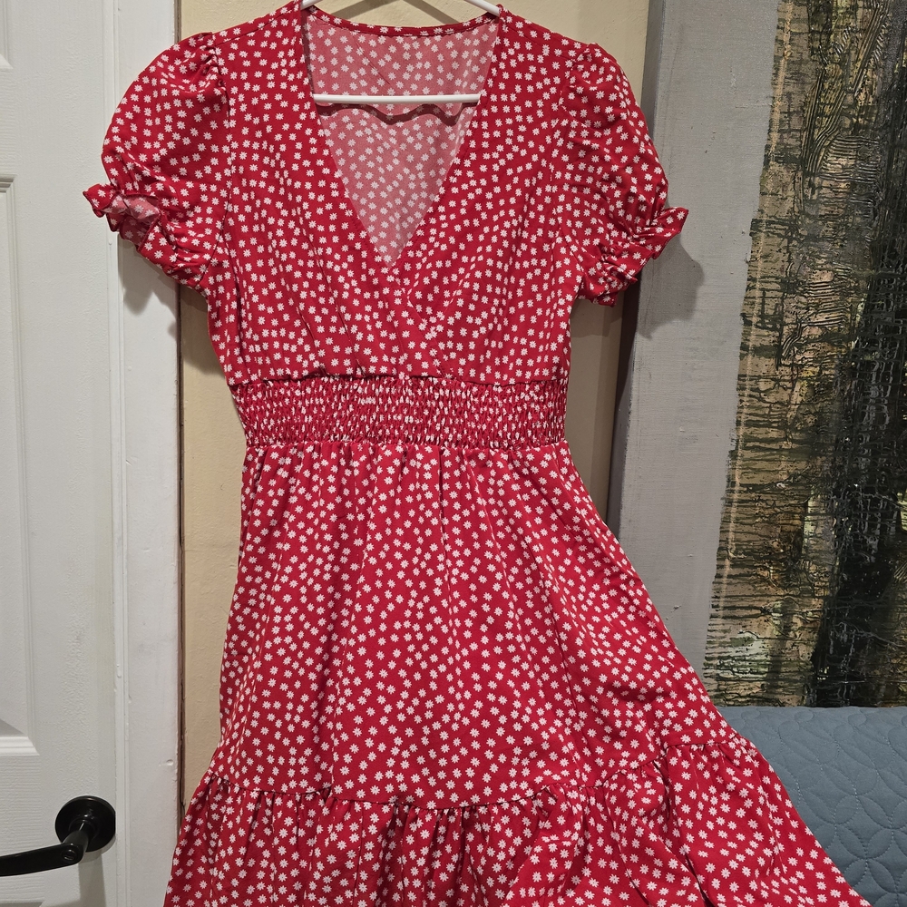 SHEIN Red and White Midi Dress